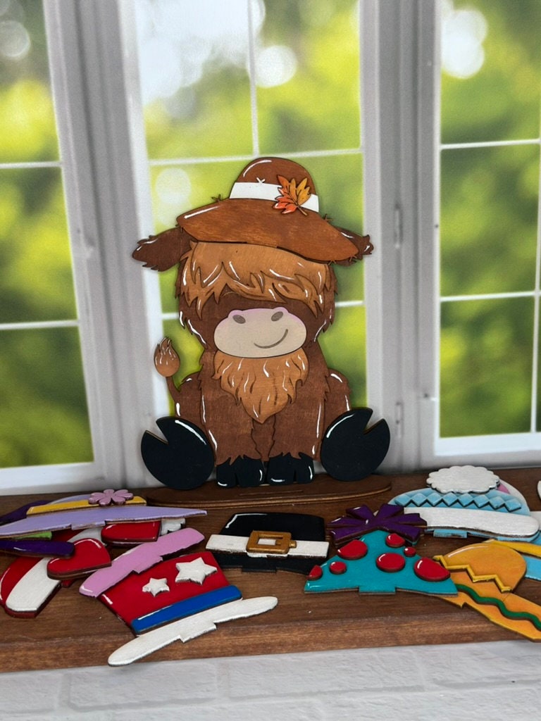 Individual Hats for our Barnyard Interchangeable Friends- DIY Wood Blanks for Painting and Crafting - Pig, Cow, Dog, Chicken, Highland Cow