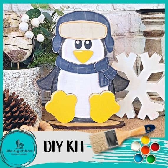 Penguin Winter Friends Shelf Sitter DIY Paint Kit - DIY Wood Blanks to Paint and Craft Shelf Decor