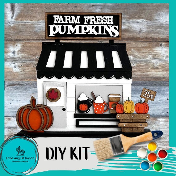 Farm Fresh Pumpkins Holiday Shop Shelf Sitter DIY Paint Kit - DIY Wood Blanks to Paint and Craft Shelf Decor