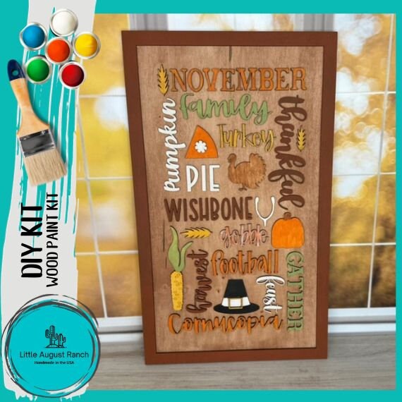 November Word Collage - DIY Wood Blank Paint Kit