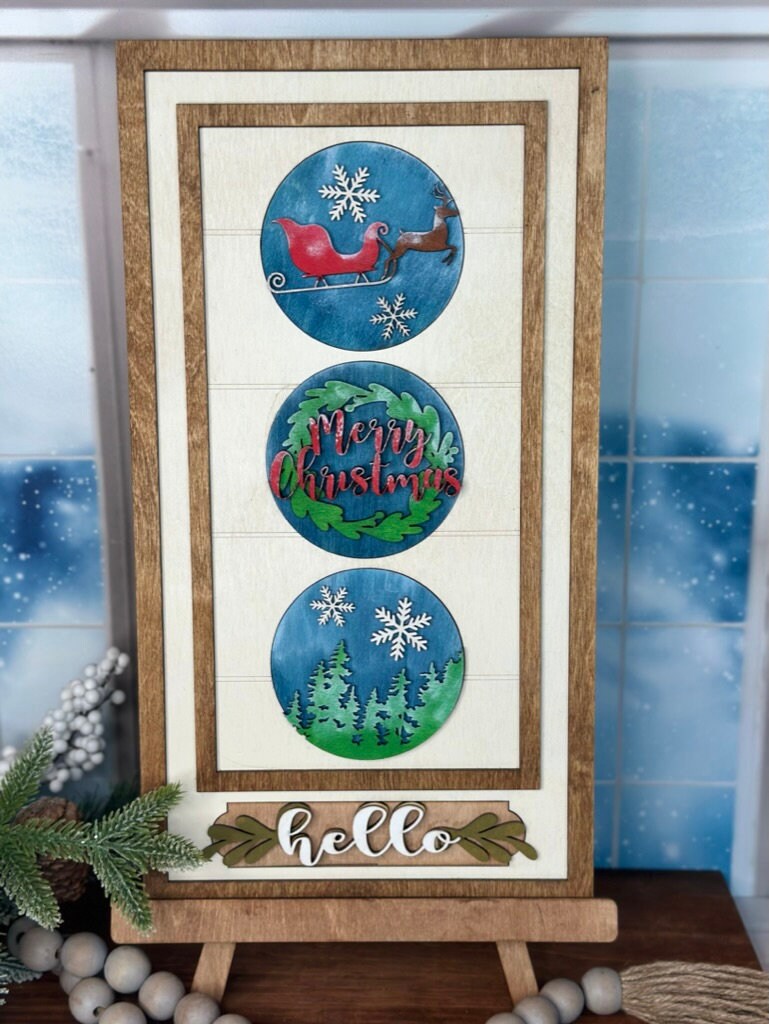 Santas Sleigh DIY Wood Paint Kit for 3 Circle Frame - Interchangeable Decor Wood Blanks for Painting and Crafting