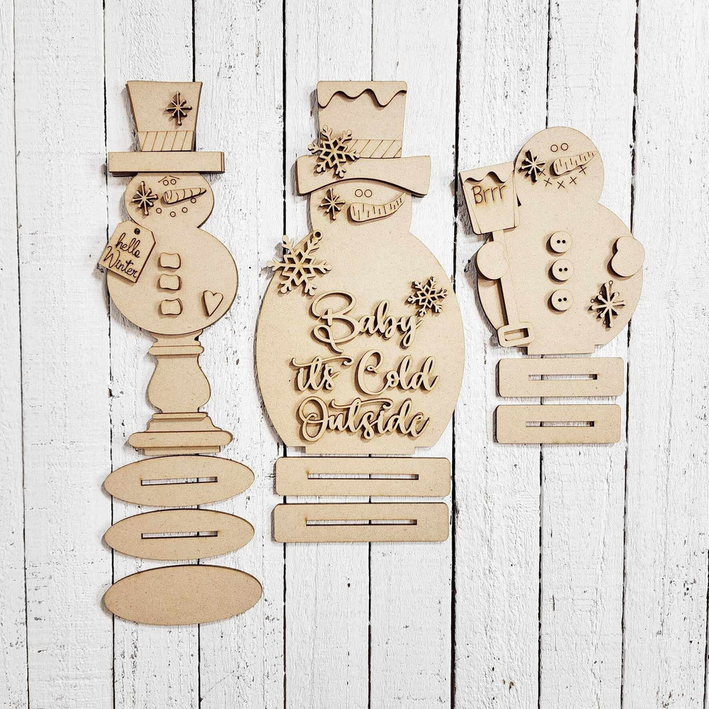 Standing Snowmen Trio - DIY Wood Blanks for Painting and Crafting