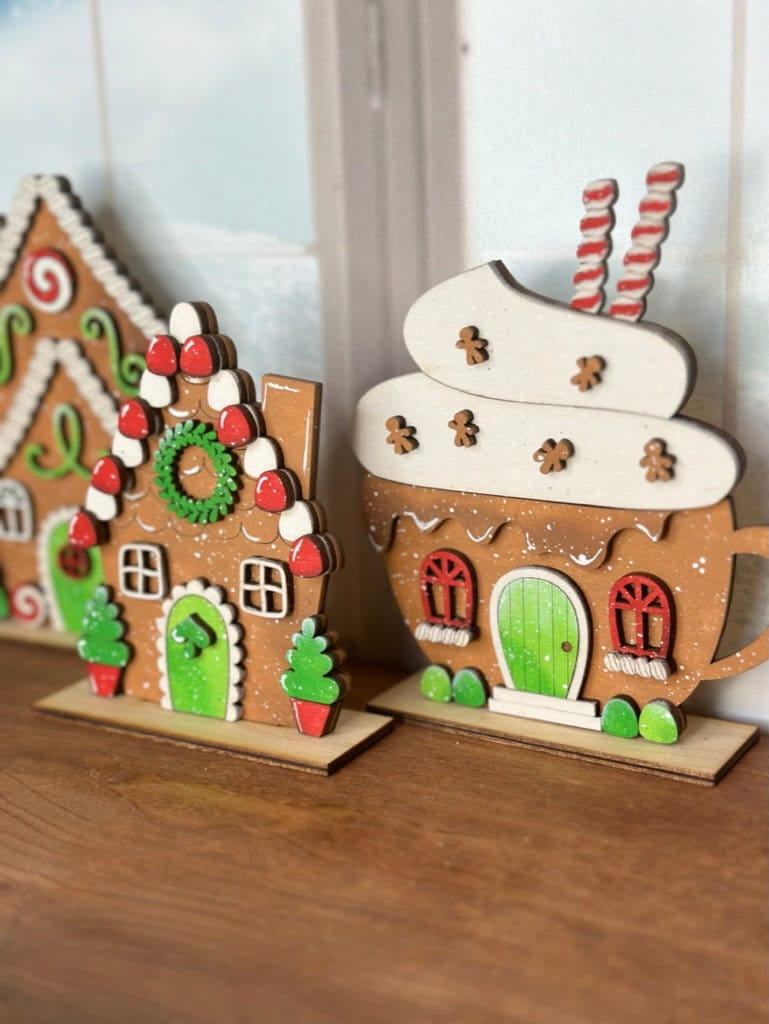 DIY Gingerbread Christmas Village Standing Pieces - Christmas Shelf Decor Wood Blank Paint and Craft Kit