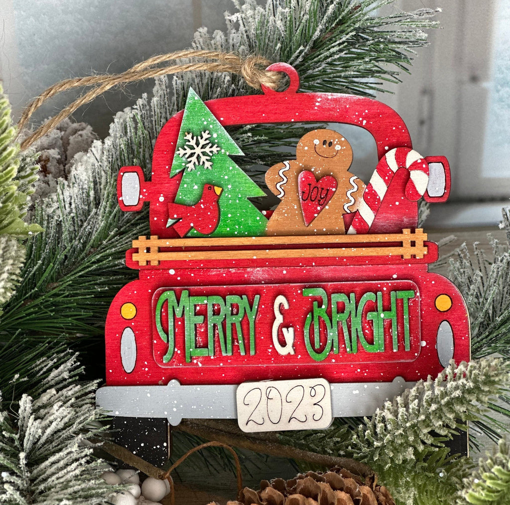 DIY Truck Christmas Ornament with - Traditional Christmas Tree Ornaments - wood Blanks for Painting and Crafting