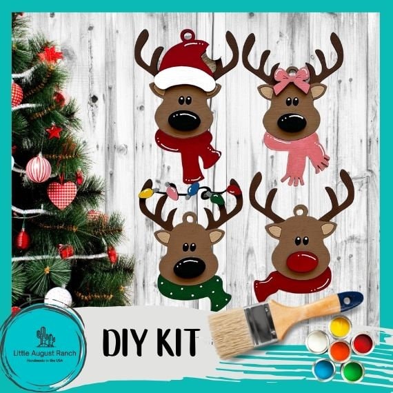DIY Reindeer Christmas Tree Ornament Wood Blanks - Wood Blanks for Painting and Crafting