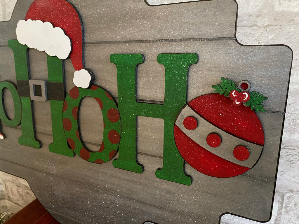 HoHoHo Christmas Decor - Door/Wall Hanger - DIY Wood Blanks for Crafting and Painting