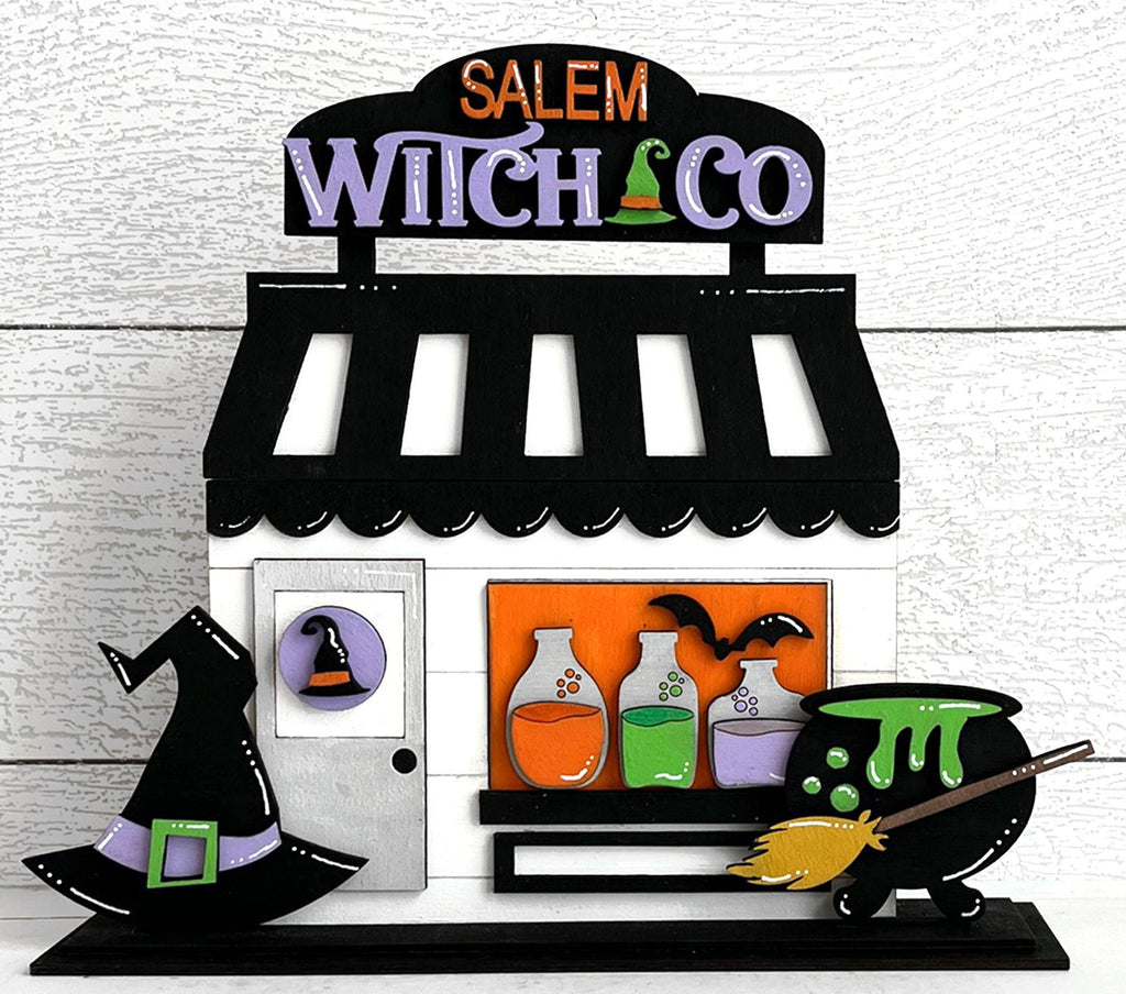 Salem Witch & Co Holiday Shop Shelf Sitter DIY Paint Kit - DIY Wood Blanks to Paint and Craft Shelf Decor