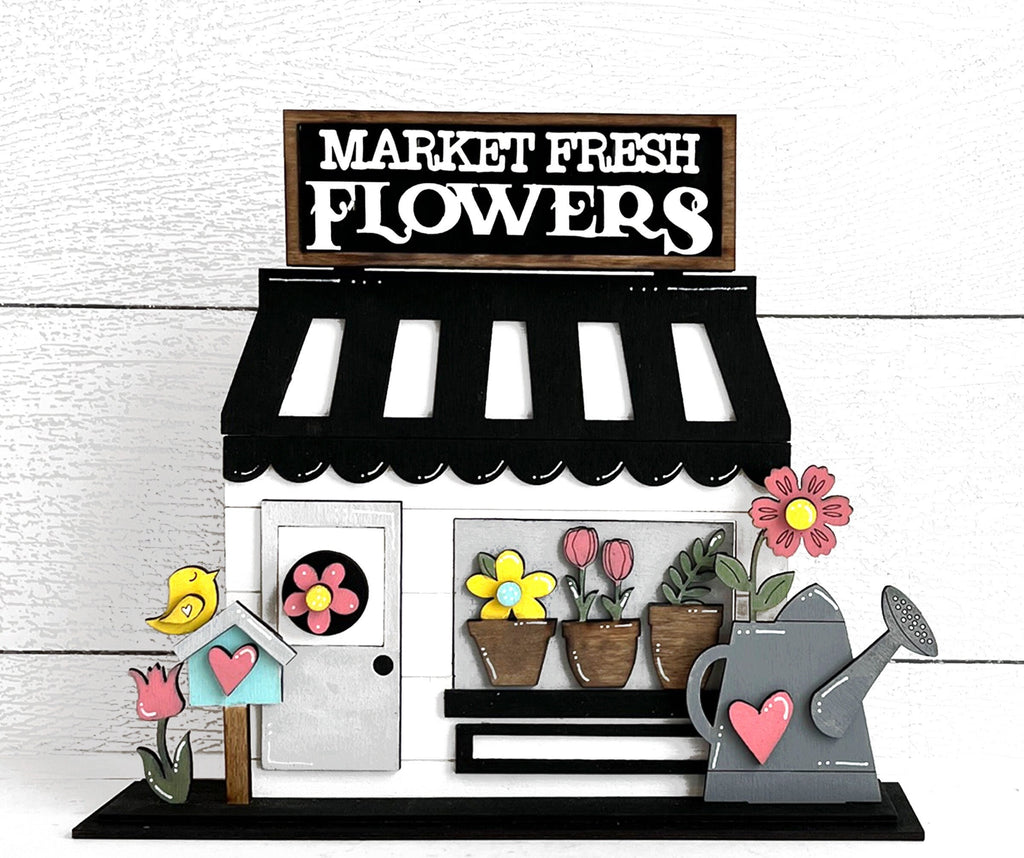 Market Fresh Flowers Holiday Shop Shelf Sitter DIY Paint Kit - DIY Wood Blanks to Paint and Craft Shelf Decor