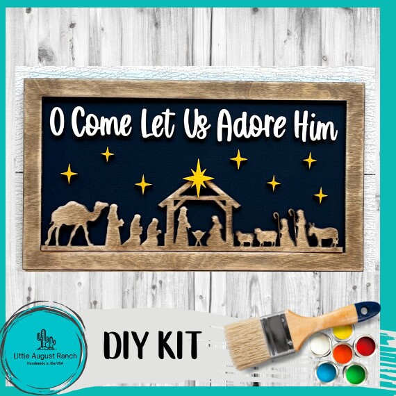 Oh Come Let us Adore Him Framed Sign - DIY Wood Blank Paint and Craft Kit