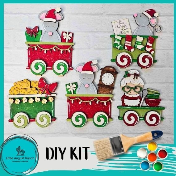 Christmas Mouse Add-On's for ChristmasTrain Set - Wood Blanks for Crafting and Painting
