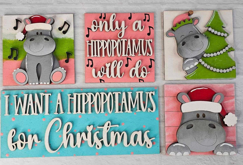 Hippopotamus for Christmas DIY Leaning Ladder Insert Kit - Interchangeable Tiered Tray Ladder Decor - Christmas Cookie Baking