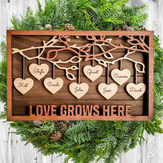 Personalize Family Tree, Framed Family Phrases- Handcrafted Gift for Mom, Grandma, Family