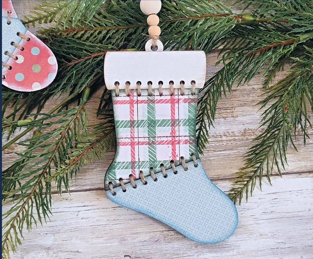 Stitched Stocking Christmas Ornament Collection - Traditional Christmas Tree Ornaments - Wood Blanks to Paint and Craft