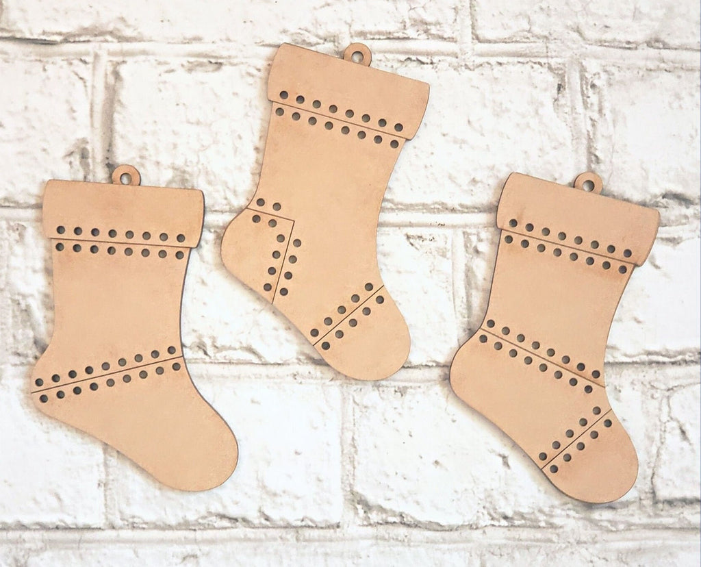Stitched Stocking Christmas Ornament Collection - Traditional Christmas Tree Ornaments - Wood Blanks to Paint and Craft