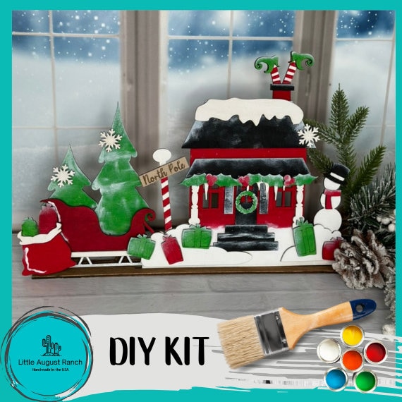 North Pole Santa's House DIY Kit- Wood Blanks for Painting and Crafting - Simple enough for beginners and older kids