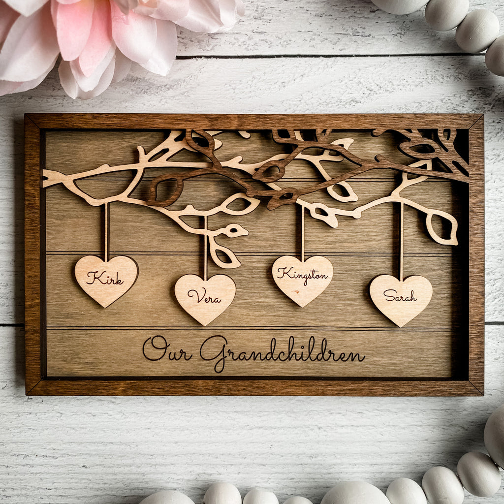 Personalize Family Tree, Framed Family Phrases- Handcrafted Gift for Mom, Grandma, Family