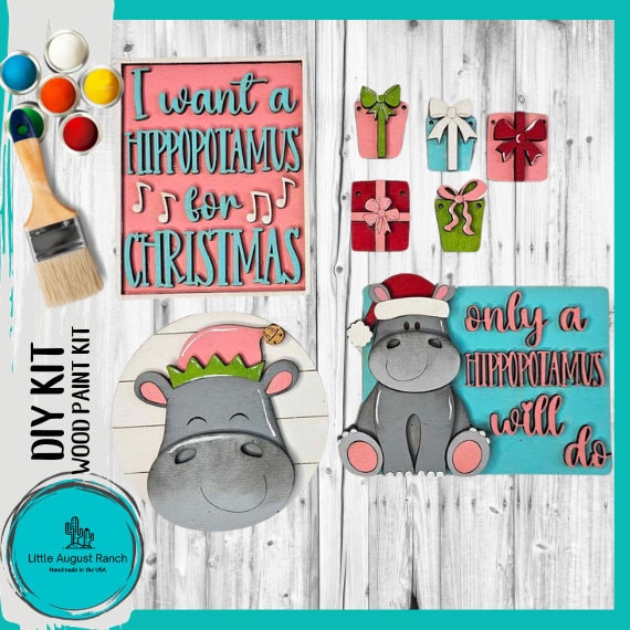 Hippopotamus for Christmas DIY Kit- Christmas Tray Kit- Tiered Tray Bundle - Paint it Yourself