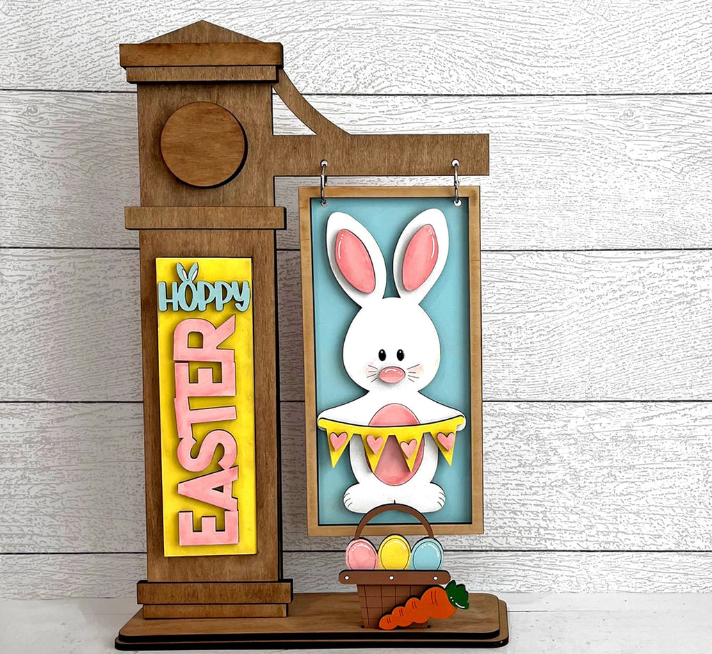 Easter Bunny Hoppy Easter Add-on for Slim Sign Post Holder- DIY Wood Blanks for Crafting and Painting, Home Decor