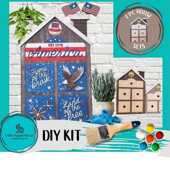 American Inserts for House Frames Interchangeable 7 Piece Wood Squares - DIY Wood Blank Paint Kit