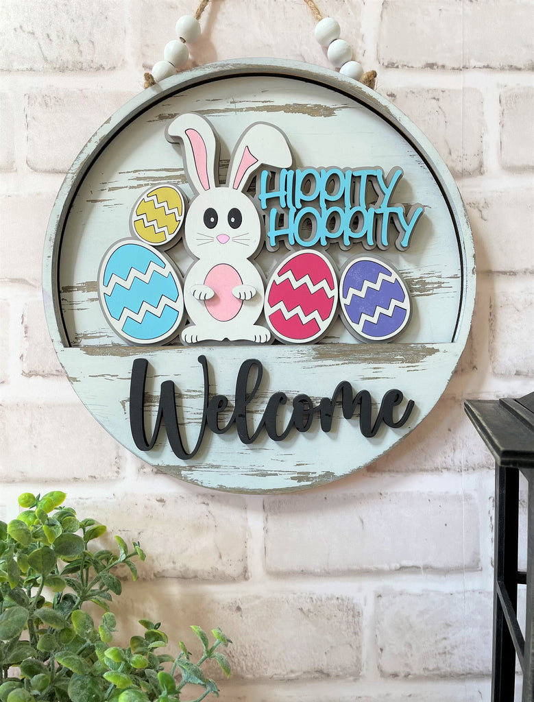 Easter Bunny Hip Hop DIY Interchangeable Door Hanger Insert- Wood Blank Set for Painting and Crafting