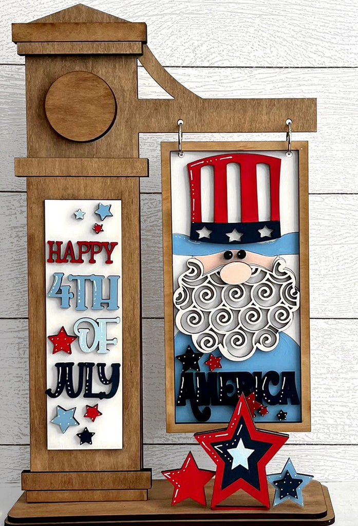 4th of July Uncle Sam Gnome Add-on for Slim Sign Post Holder- DIY Wood Blanks for Crafting and Painting, Home Decor