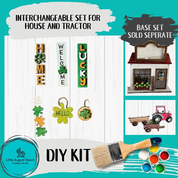 St Patrick's Day Mini Leaner DIY Interchangeable Add-ons for House and Tractor - Wood Blanks for Crafting and Painting