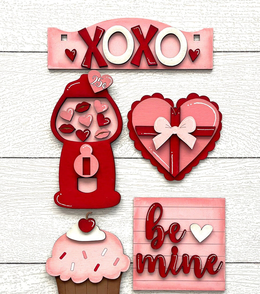 Be Mine Valentine Tiered Tray Set with Banner - Flat Tiered Tray Holder for Display - Wood Blanks for Crafting and Painting