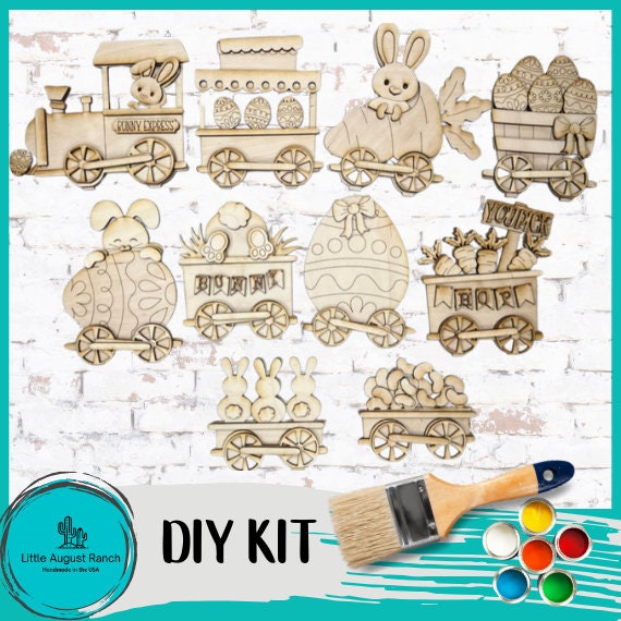 Easter Bunny Train Set - Wood Blanks for Crafting and Painting