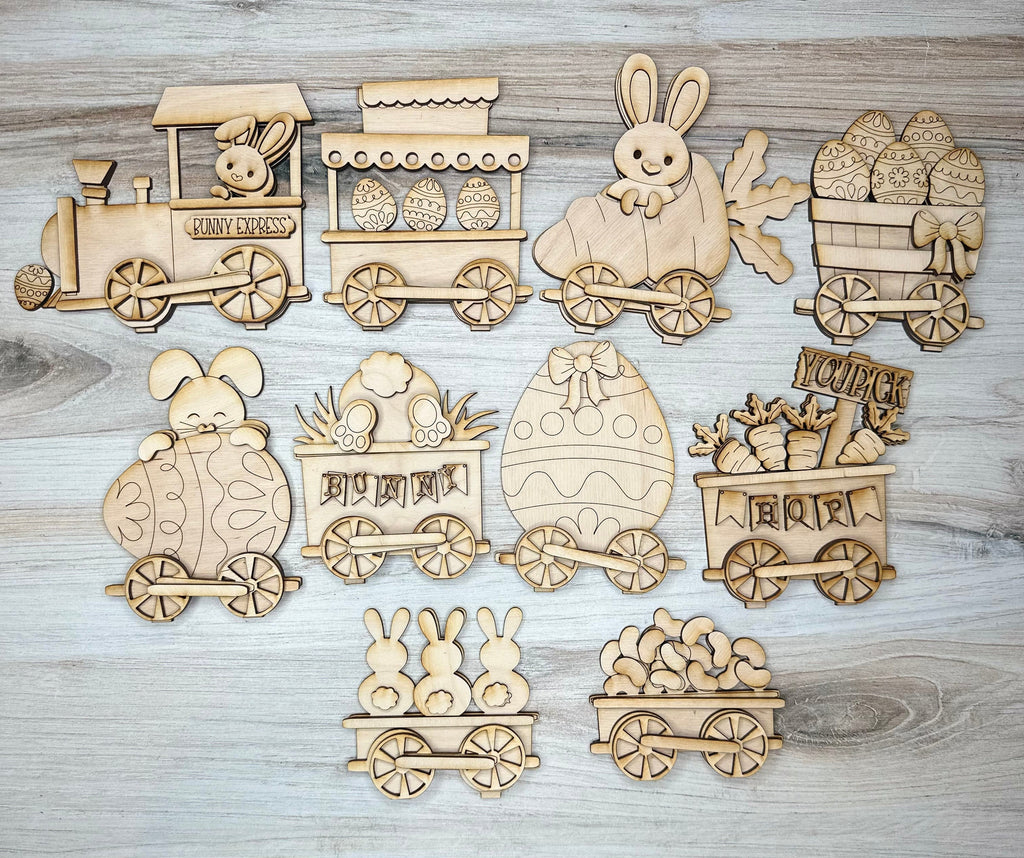 Easter Bunny Train Set - Wood Blanks for Crafting and Painting