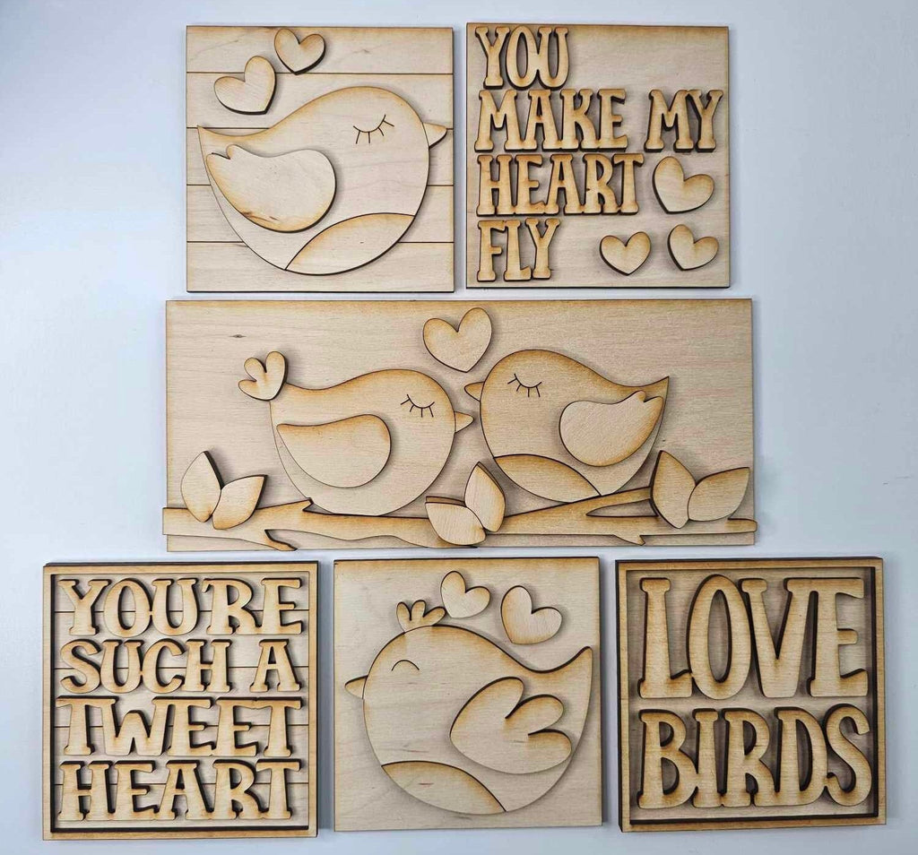 Love Birds DIY Leaning Ladder Insert Kit, Interchangeable Ladder Decor - Precision Laser Cut Wood Blanks for Painting and Crafting