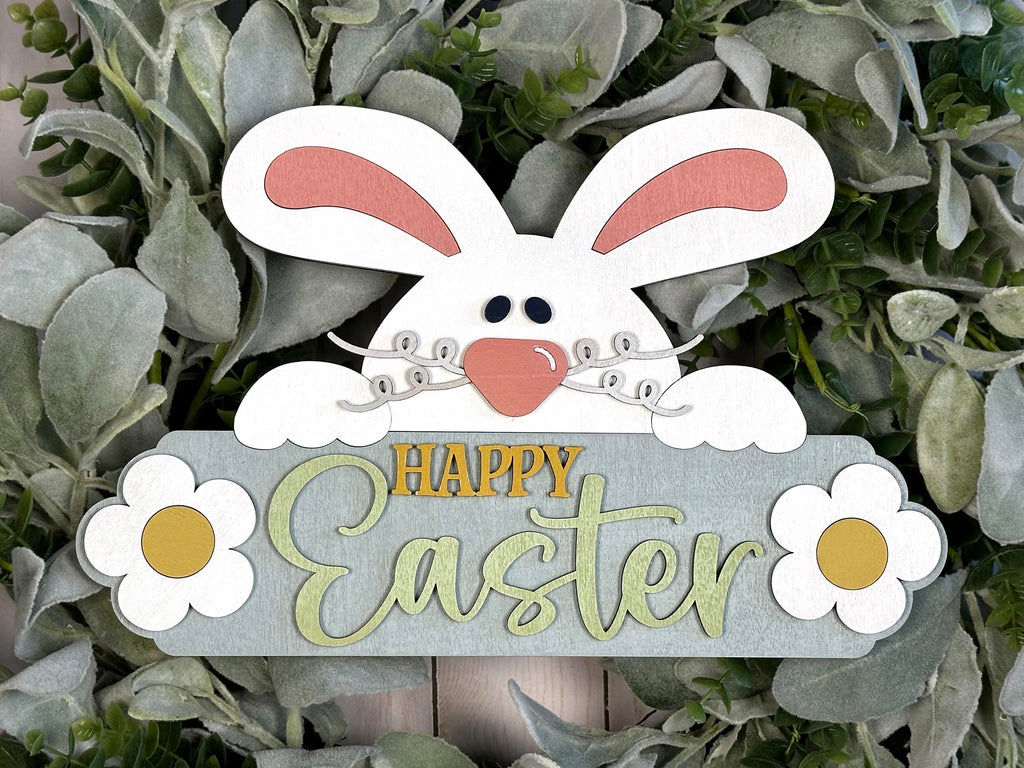 Happy Easter Bunny Shaped Door Hanger DIY Kit - Spring Paint Kit Wall Hanging - Paint Kit - Round Wood Blank