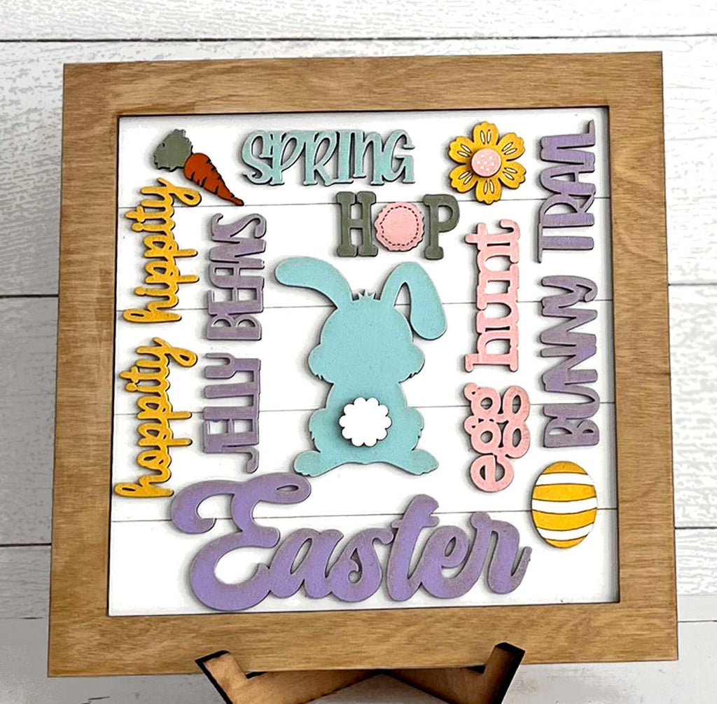 Spring Word Collage Square Framed - DIY Wood Blank Paint and Craft Kit