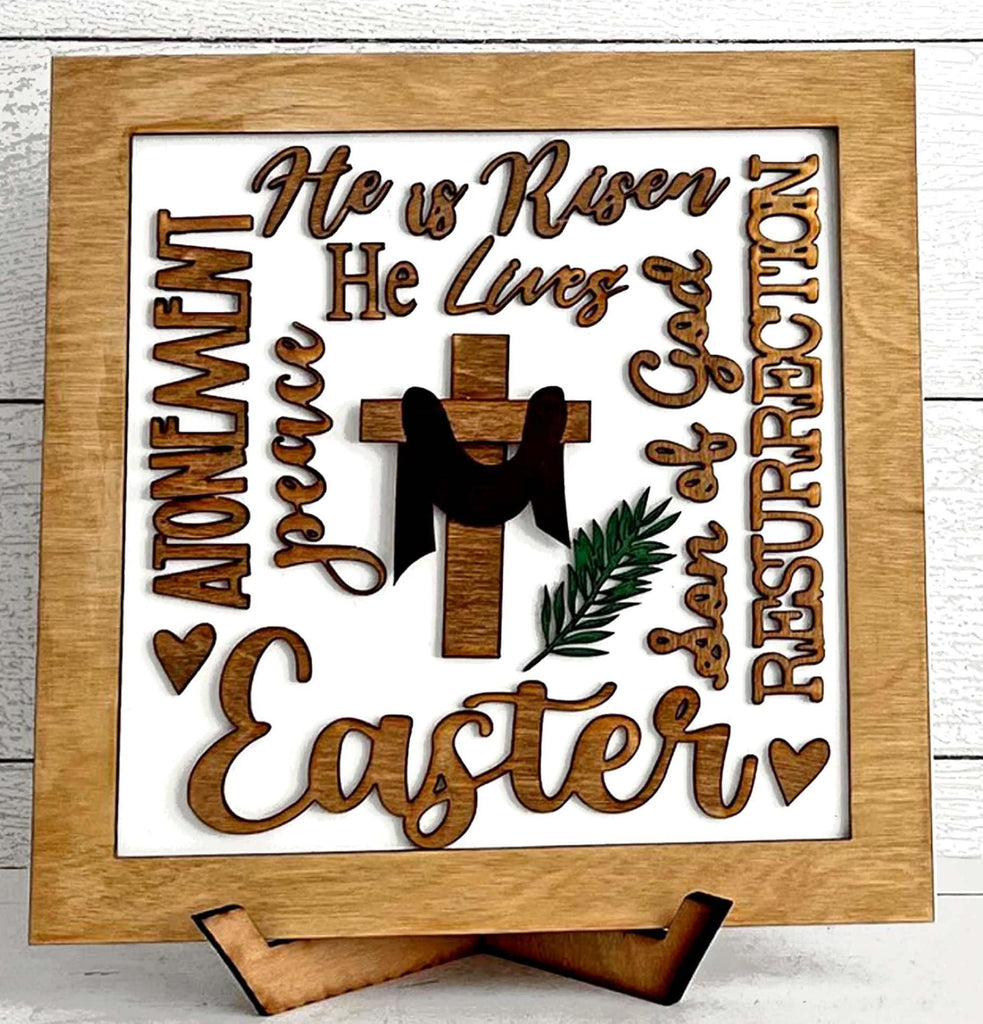 Religious Easter Word Collage Square Framed - DIY Wood Blank Paint and Craft Kit