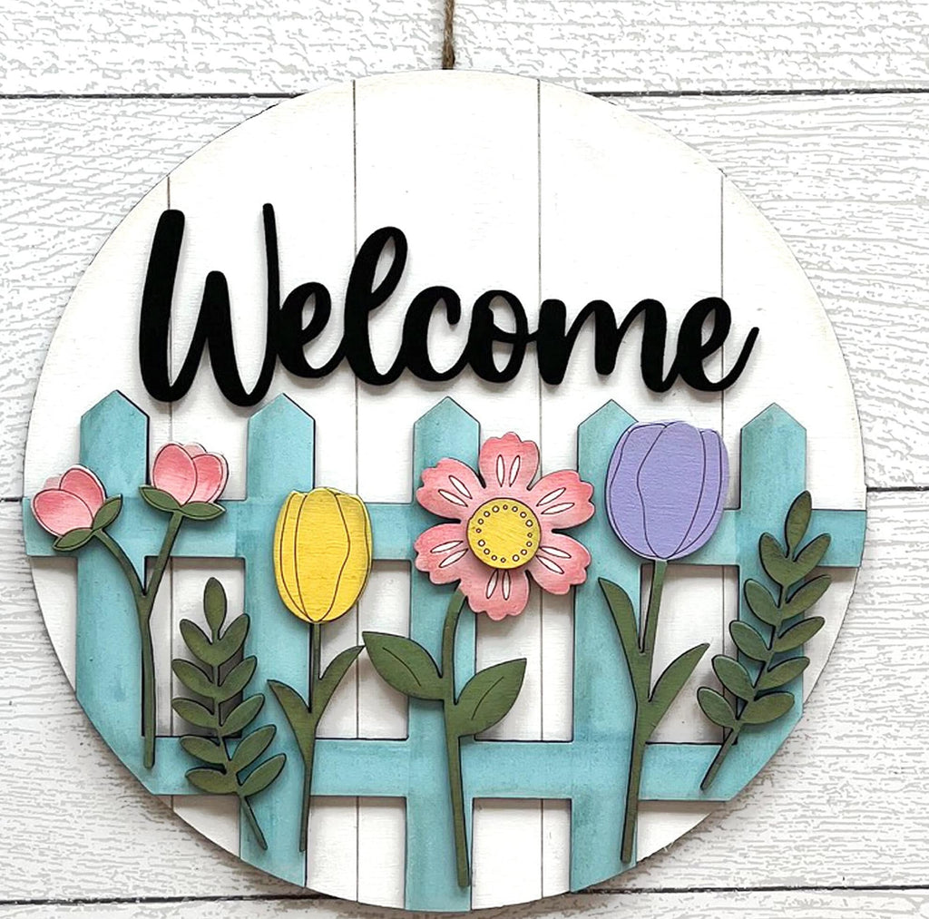 Spring Flower Welcome Round Hanger - DIY Wood Blanks for Painting and Crafting