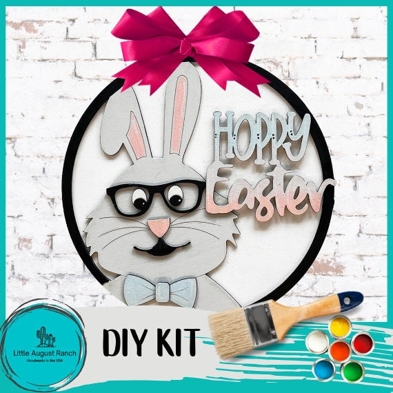 Easter Bunny in Glasses Round Hanger - DIY Wood Blanks for Painting and Crafting