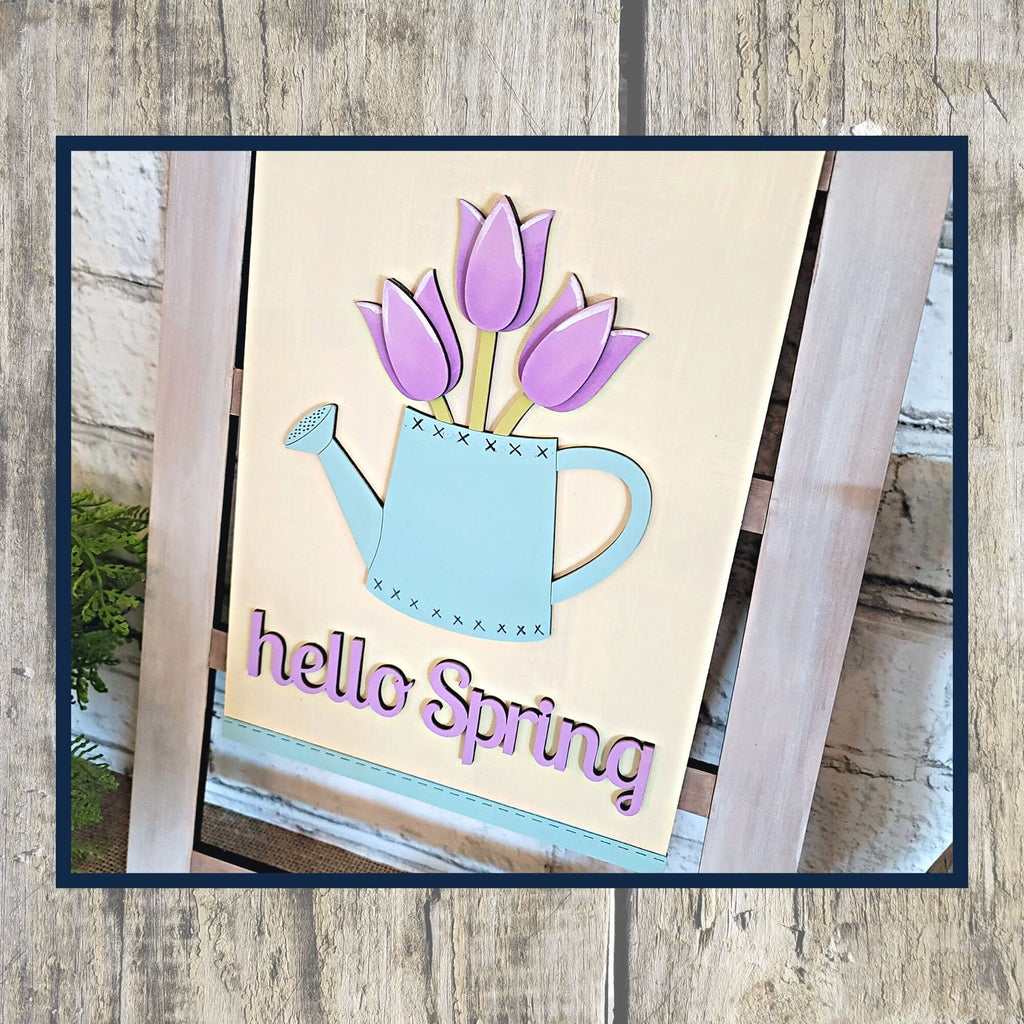 Hello Spring Add On Set for Tea Towel Interchangeable Base- Wood Blanks for Painting and Crafting, Easy Craft Kit