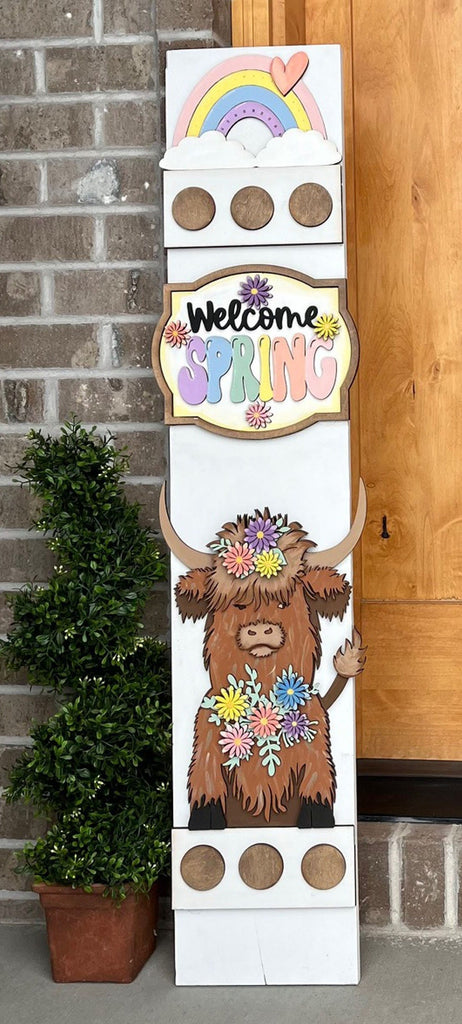 Hello Spring Highland Cow Add On Kit for Porch Leaner Toppers DIY Kit - Wood Blanks for Painting and Crafting