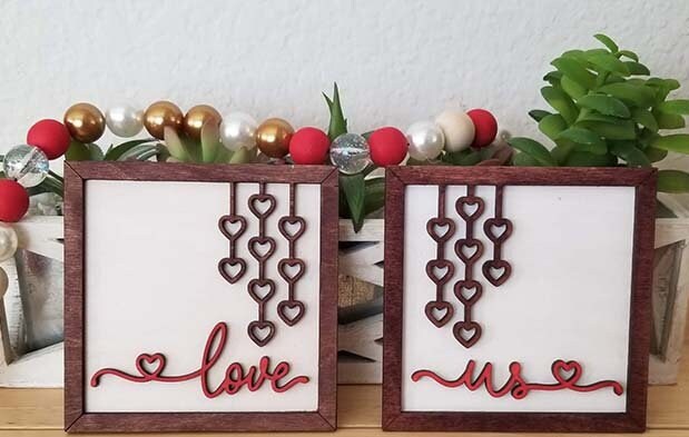 Love Us .. Pair of Signs - DIY Wood Blank Paint Kit