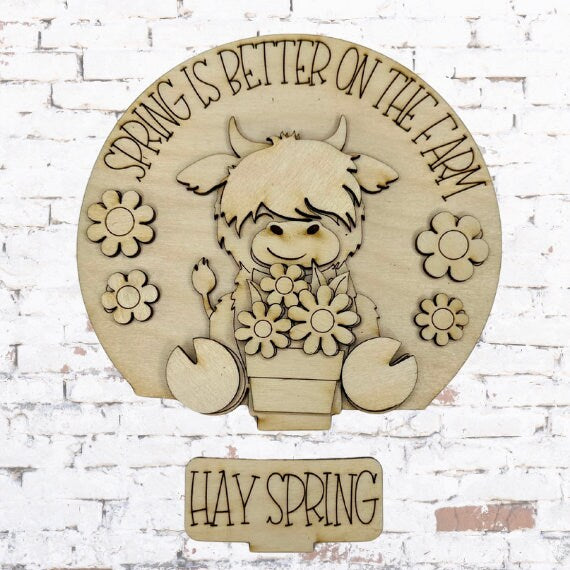 Spring Highland Cow Insert for Snow Globe DIY Interchangeable Decor Inserts - Wood Paint Kit - Home Decor