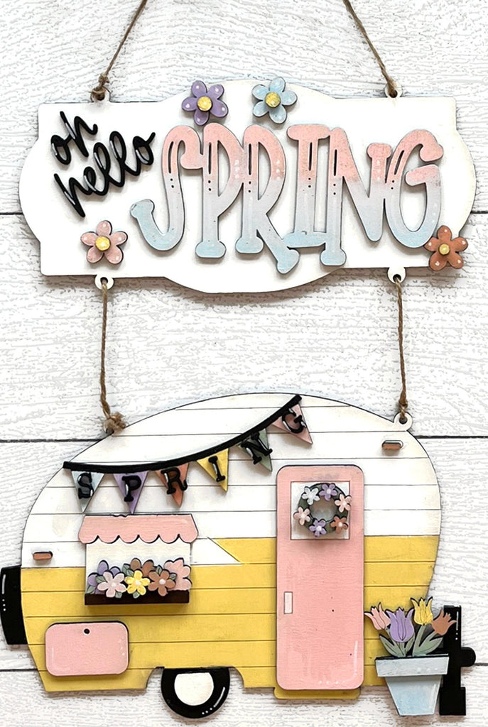 Hello Spring Camper Hanger - DIY Wood Blanks for Painting and Crafting