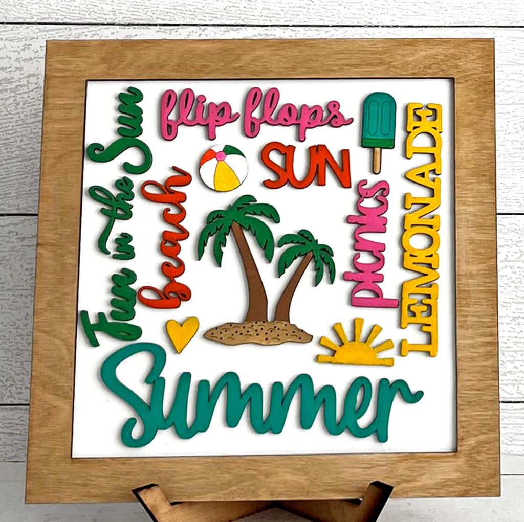 Summer Word Collage Square Framed - DIY Wood Blank Paint and Craft Kit