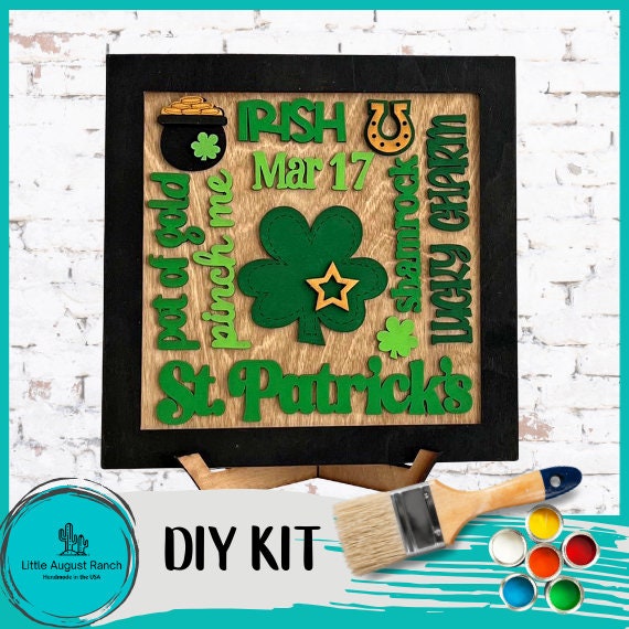 St Patricks Day Word Collage Square Framed - DIY Wood Blank Paint and Craft Kit