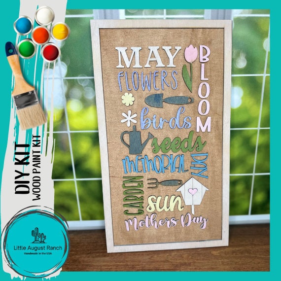 May Word Collage DIY Wood Kit - Wood Blank for Painting and Crafting
