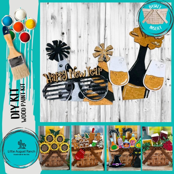 DIY New Year Insert for Interchangeable Basket Decor - Wood Blank for Painting - Inserts for Basket