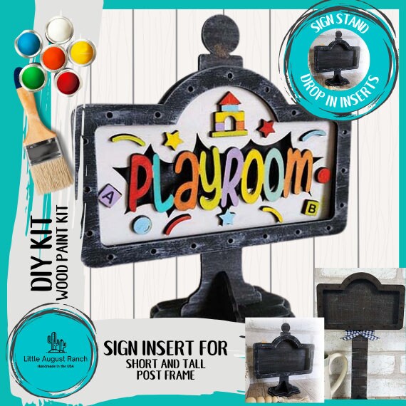 Play Room DIY Interchangeable Sign - Drop in Frame - Wood Kit
