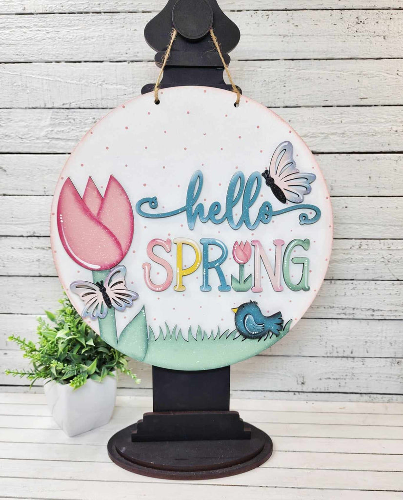 Hello Spring Sign Word Block - DIY Wood Blanks for Painting and Crafting 10.5" and 18"