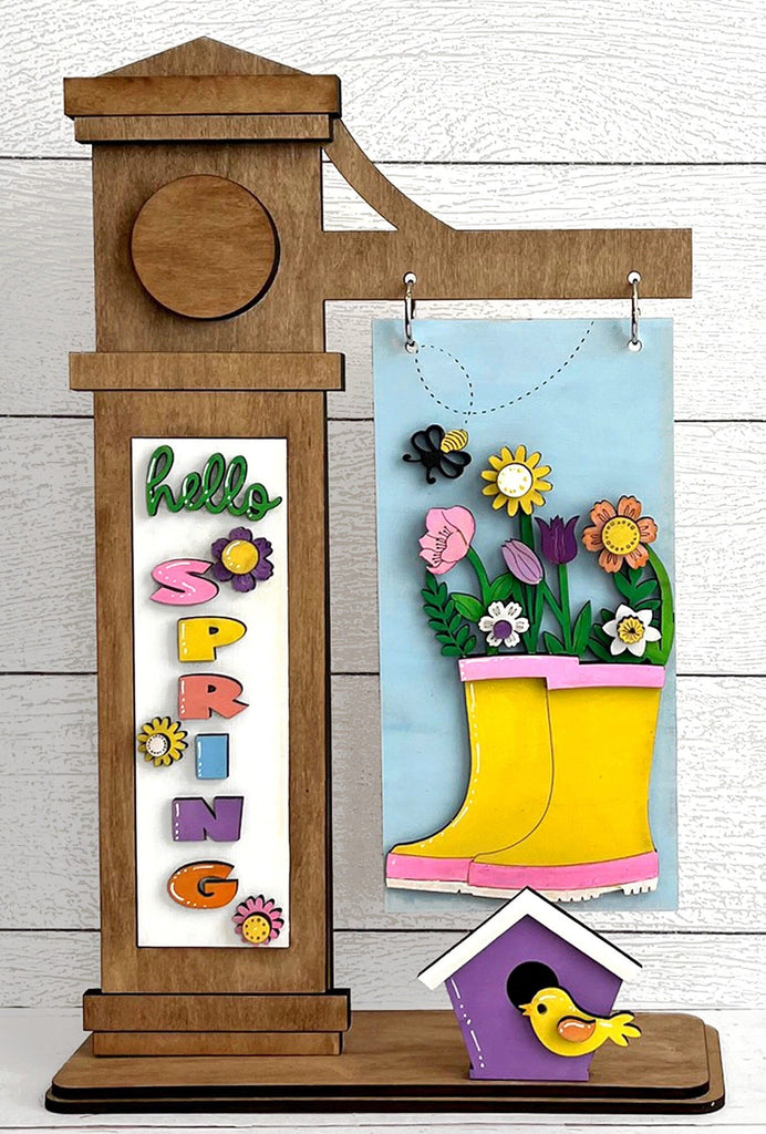 Spring Boots Add-on for Slim Sign Post Holder- DIY Wood Blanks for Crafting and Painting, Home Decor