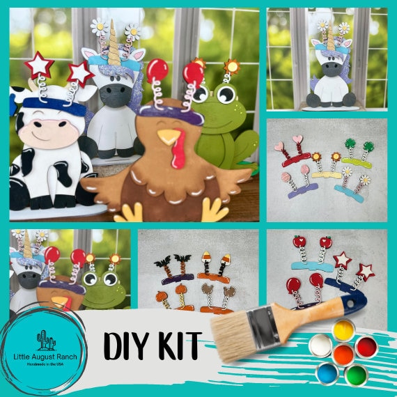 Spring Party Animal Hats for our Interchangeable Friends- DIY Wood Blanks for Painting and Crafting - fits all!