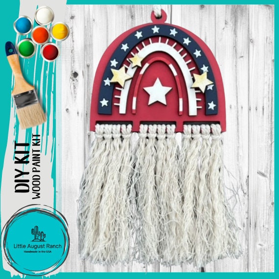 Americana - Macrame Base Piece Car Charm/Ornament/Hanger Wood Bead Craft - DIY Wood blanks for Painting and Crafting