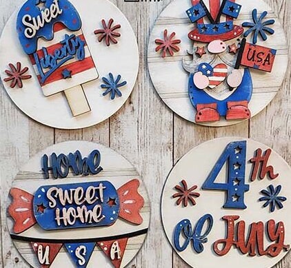 4th of July Interchangeable Round Tiles - DIY Wood Blanks for Painting and Crafting